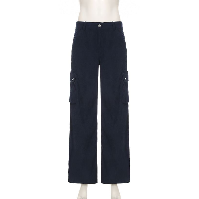 BrickBlack - Hoge taille corduroy cargobroek met wijde pijpen