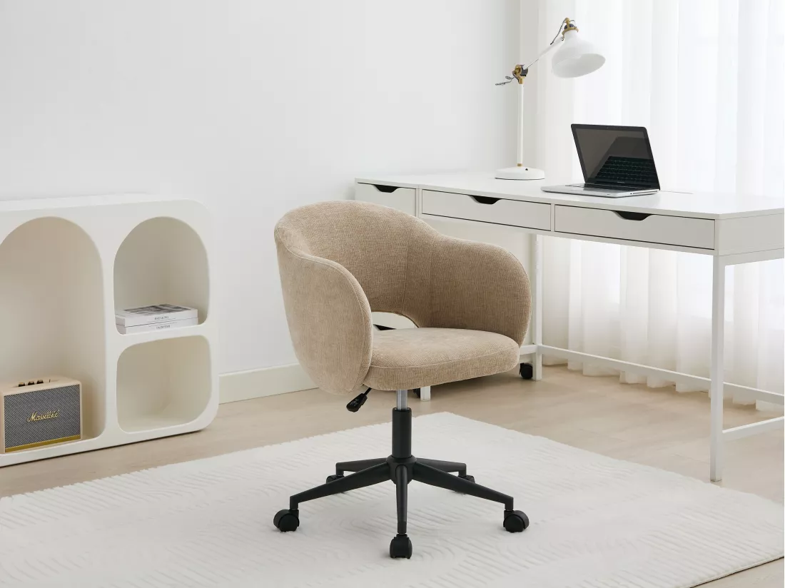 Chaise de bureau - Tissu texturé - Beige - ACACILIO