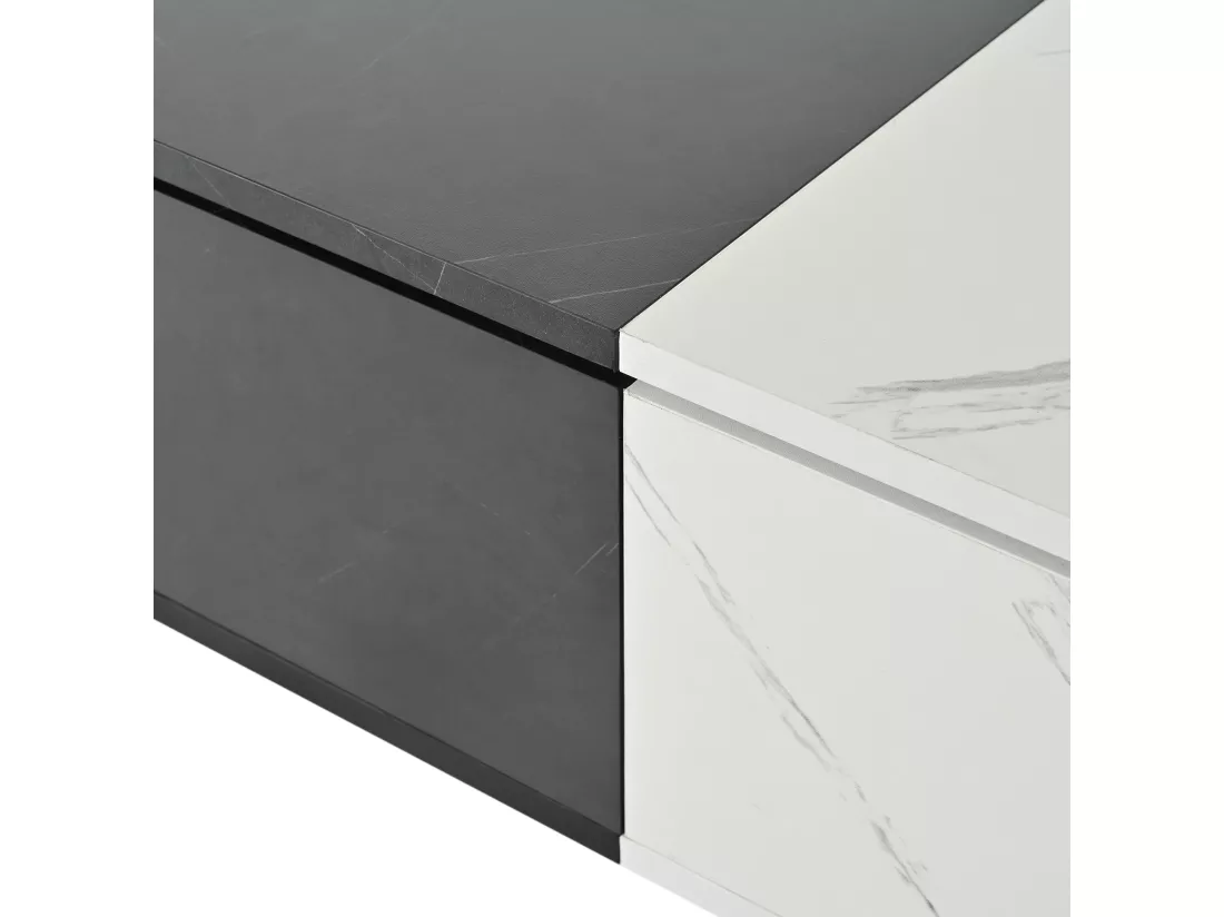 Table basse - 2 portes abattantes - effet marbre - Blanc & Gris