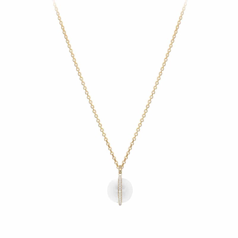 Collier Argent Doré Sphère Blanche Sertie