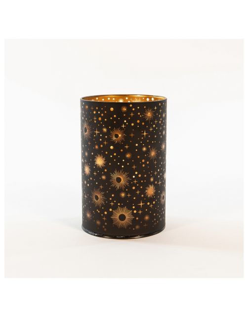 Anna's Collection Glazen Kerstboom Kosmos - Kerstverlichting - 10x15 cm Zwart Goud