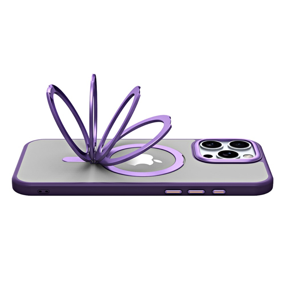 iPhone 16 Pro MagSafe Hybrid Hardcase Hülle mit Acryl Rückseite und TPU Bumper   Kickstand Aufsteller - Violett / Transparent