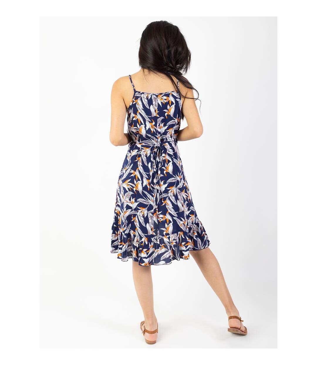 Robe courte volantée fines bretelles MARCIA fleurs de paradis Coton Du Monde