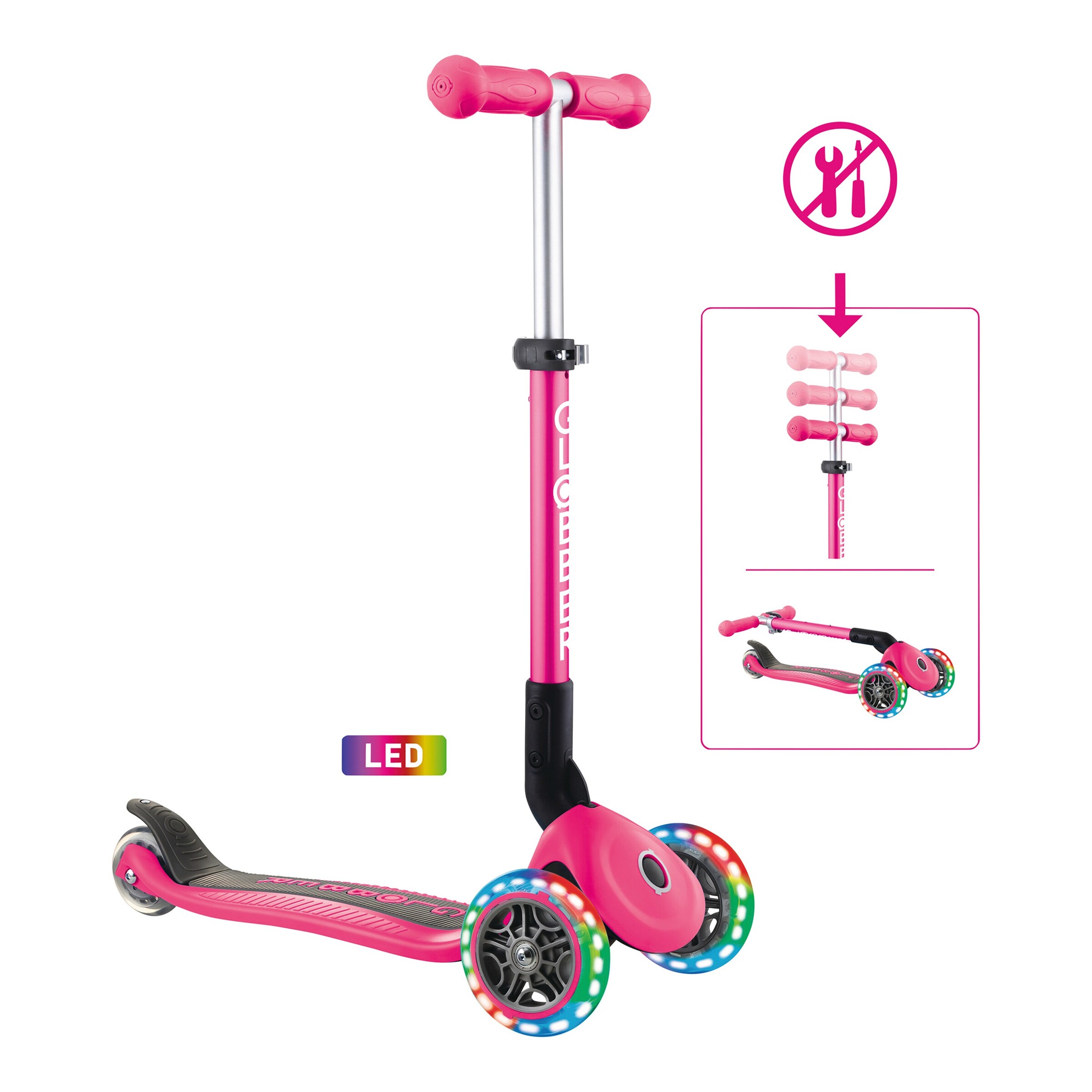 Globber Scooter Junior mit Leuchtrollen fuchsia pink