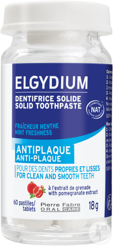 Oral Care Elgydium Dentifrice Solide Antiplaque 100% D'Ingrédients Naturels  60 Pastilles