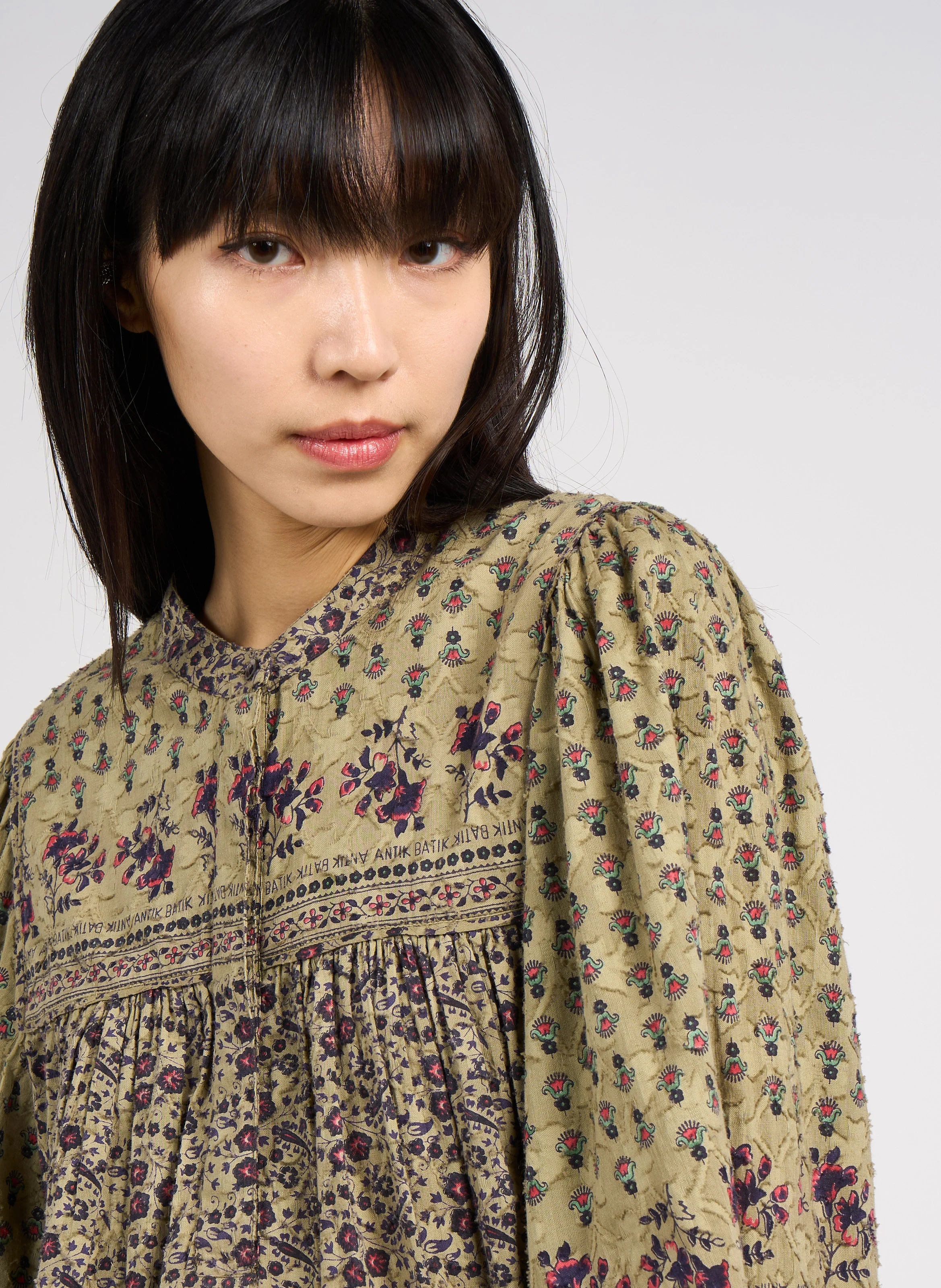 IRINA - Blouse ample col mao en coton | Vert