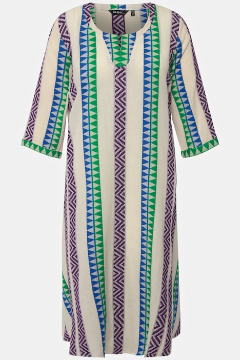 Kaftan, Ethnomuster, A-Linie, Tunika-Ausschnitt, 3/4-Arm