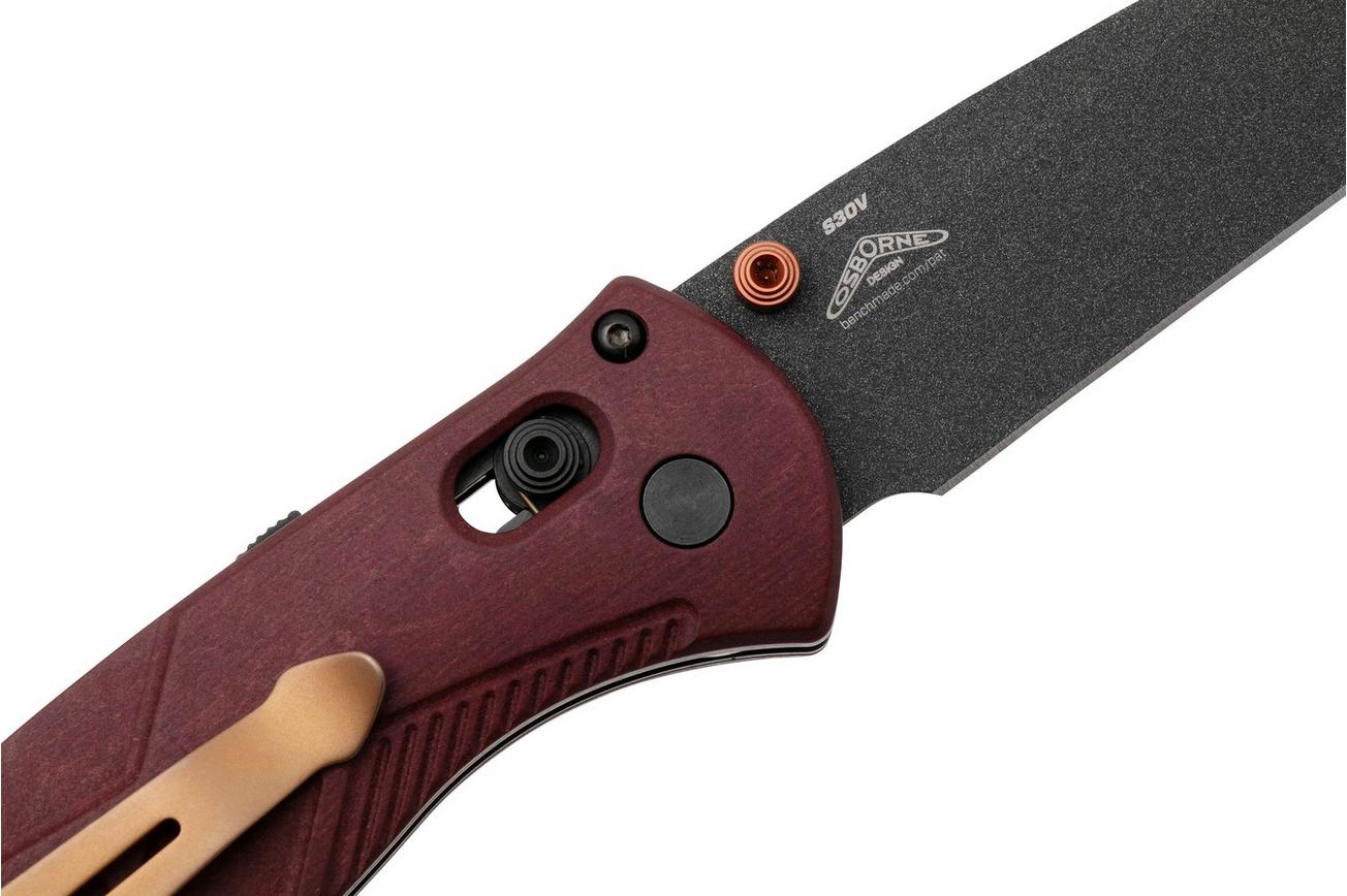 Benchmade Mini Barrage 585BK-04 Black Cobalt Cerakote CPM S30V, Redstone Richlite, zakmes