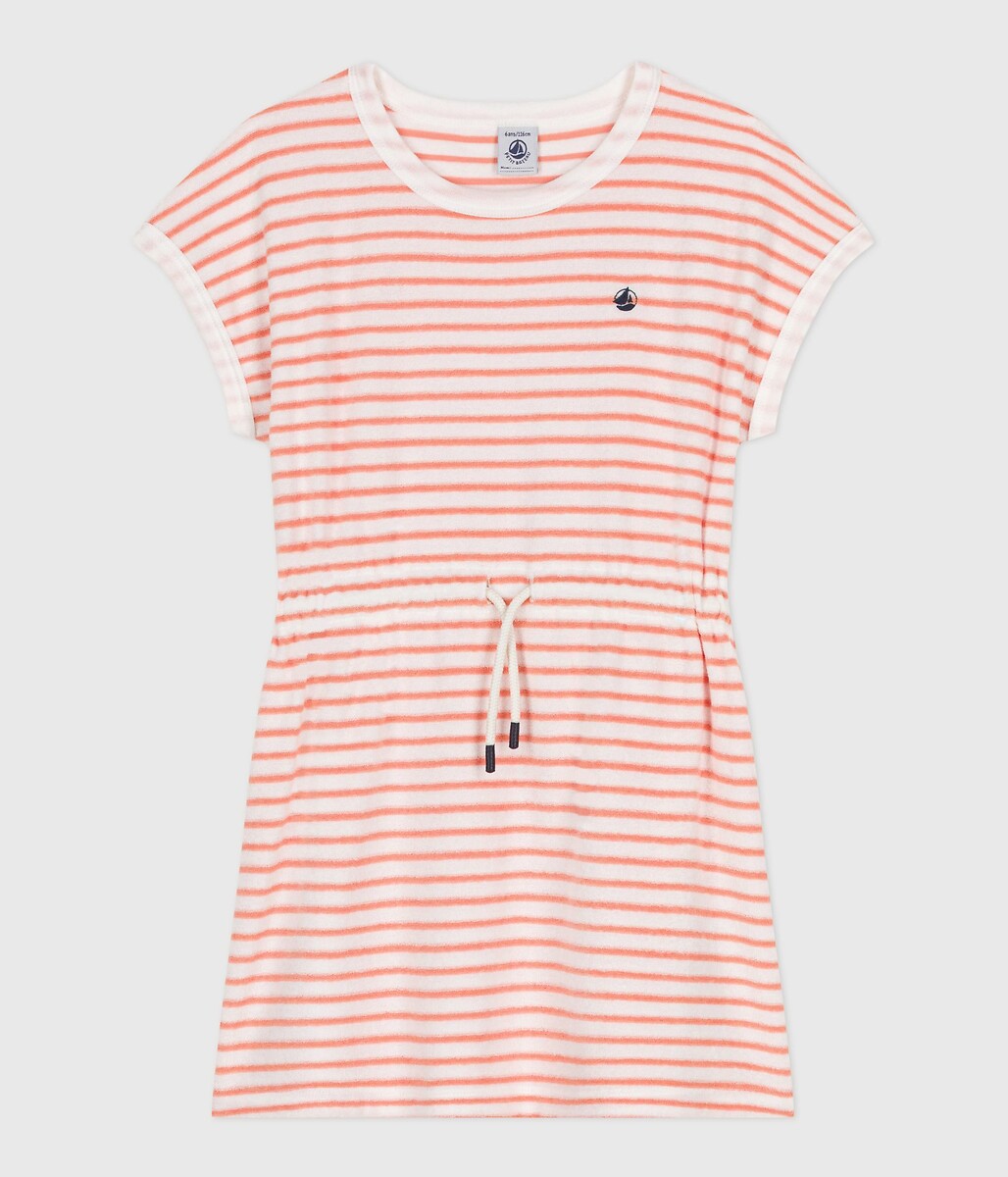 PETIT BATEAU<br>Vestido listrado de algodão com mangas curtas em tecido atoalhado