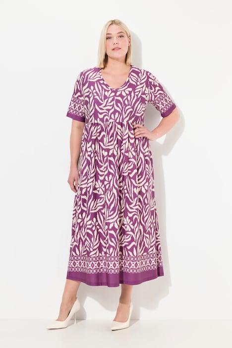 Jerseykleid, A-Linie, florales Muster, Bordüre