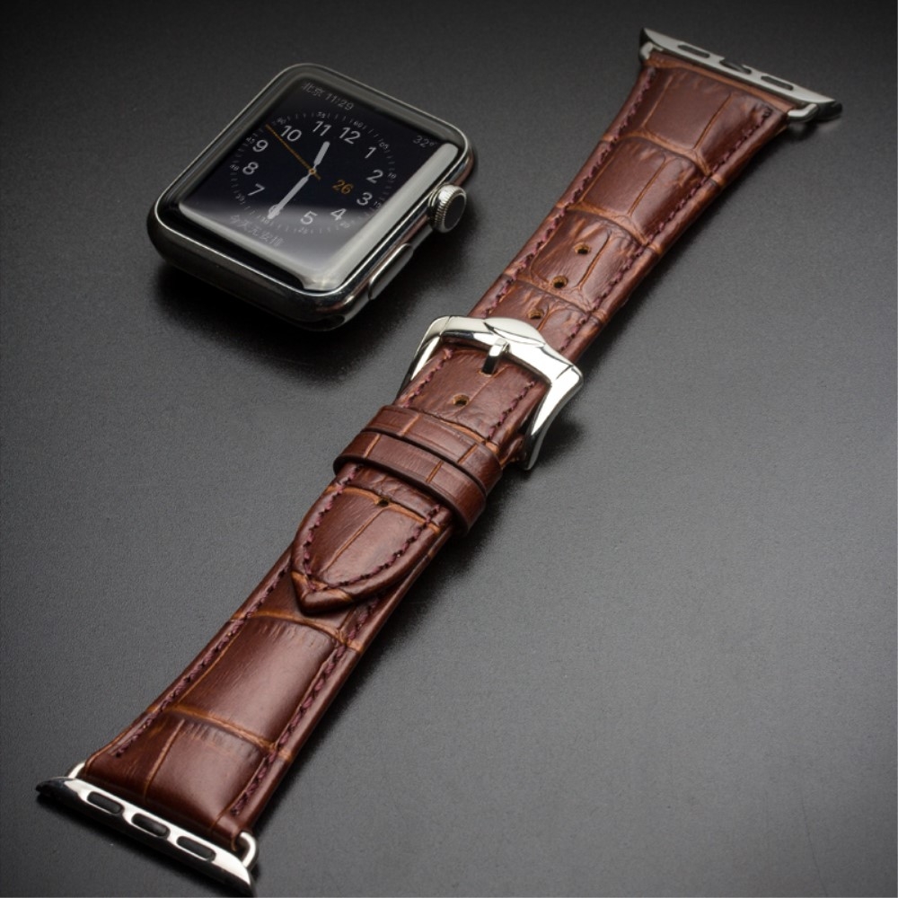 Apple Watch (42/41/40/38 mm) Ersatz Echtleder Armband im Kroko Look - Braun