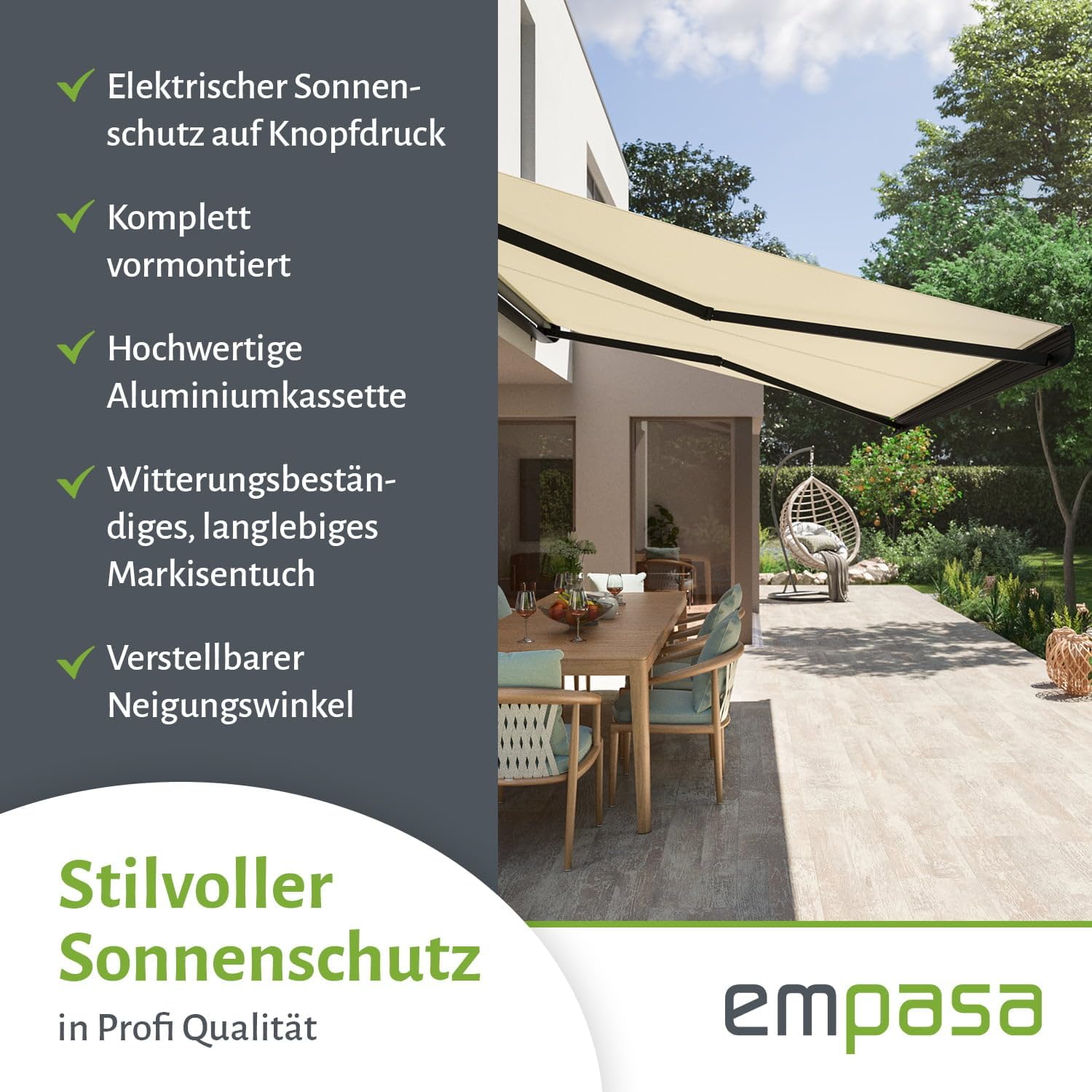 empasa Elektrische Kassettenmarkise 'Classic' Gelenkarmmarkise Markise Sonnenmarkise Sonnenschutz, komplett vormontiert, in verschiedenen Größen und Farben