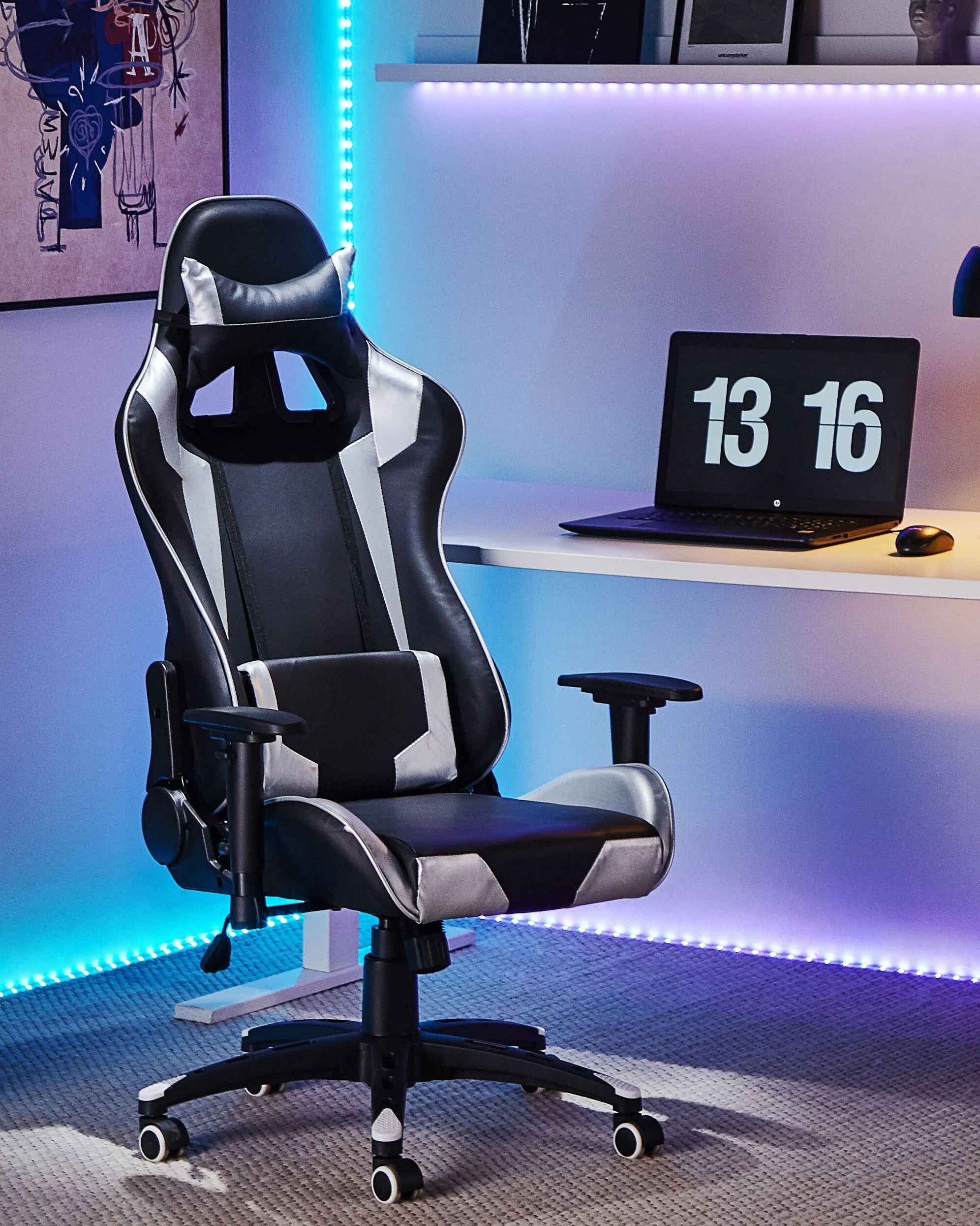 Gamestoel KNIGHT Kunstleer Zilver