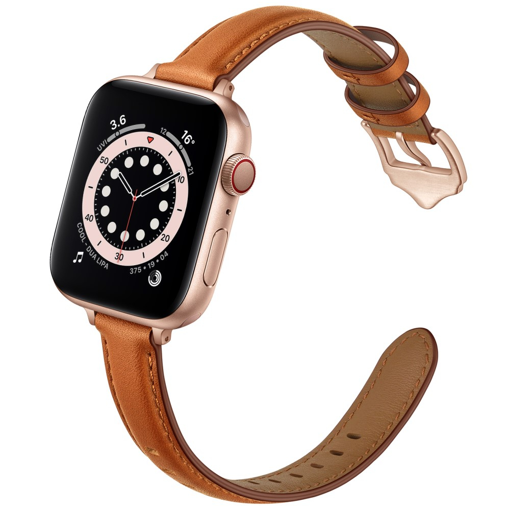 Apple Watch (42/41/40/38 mm) Echtleder Ersatz Armband mit Dornschliesse (Gelenkumfang 156-221 mm) - Braun / Roségold