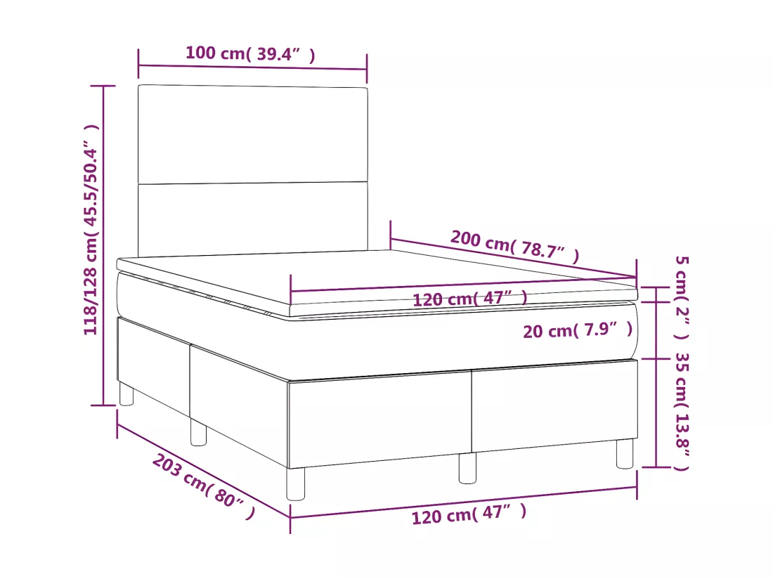 Sommier tapissier matelas LED Cappuccino 120x200 cm Similicuir