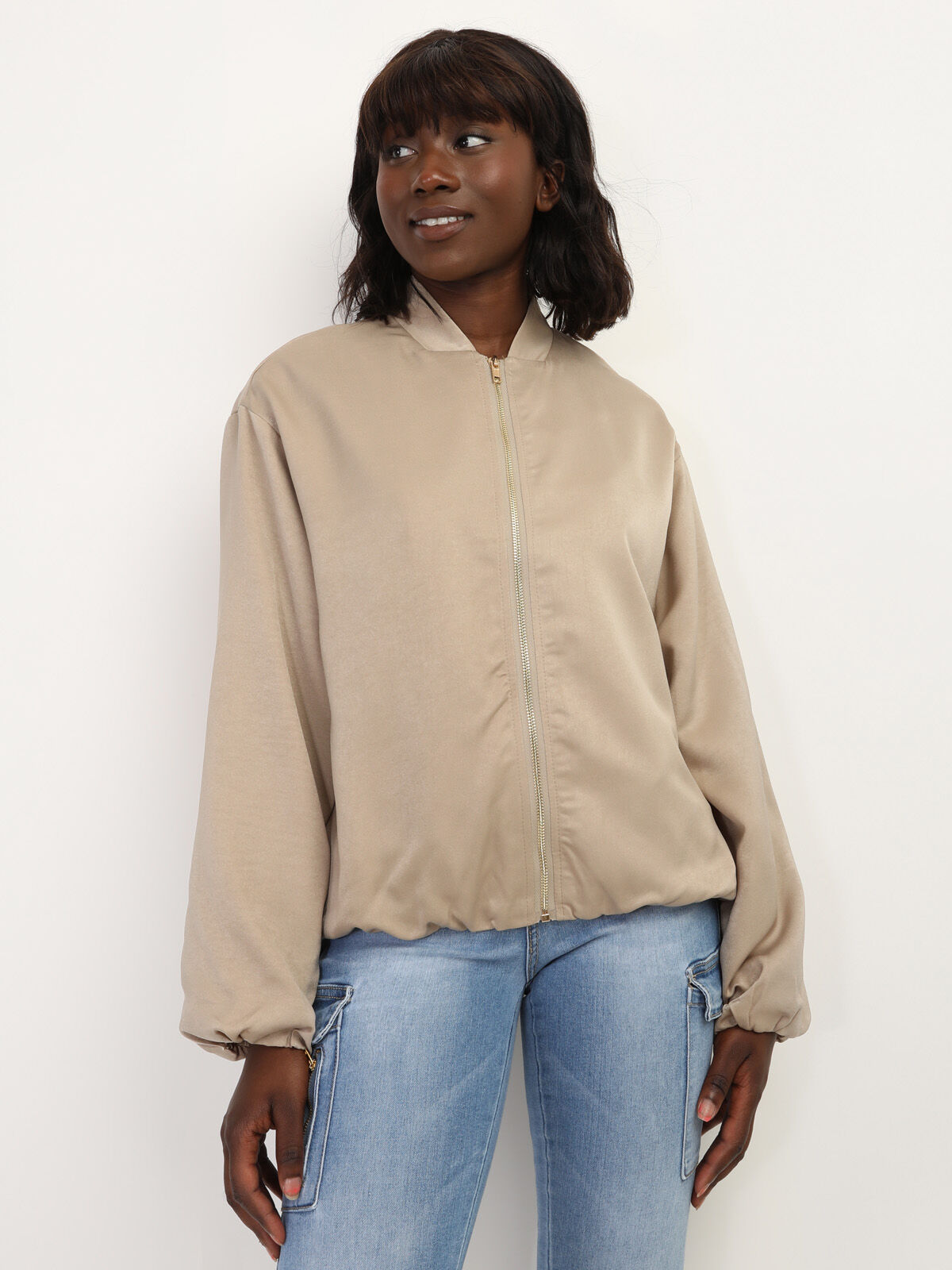 Bomber satiné et élastiqué- Taupe