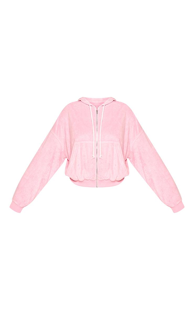 Rose Sweat À Casynthétiqueche Zippé En Tissu Éponge Avec Cordon De Serrage Contrasté