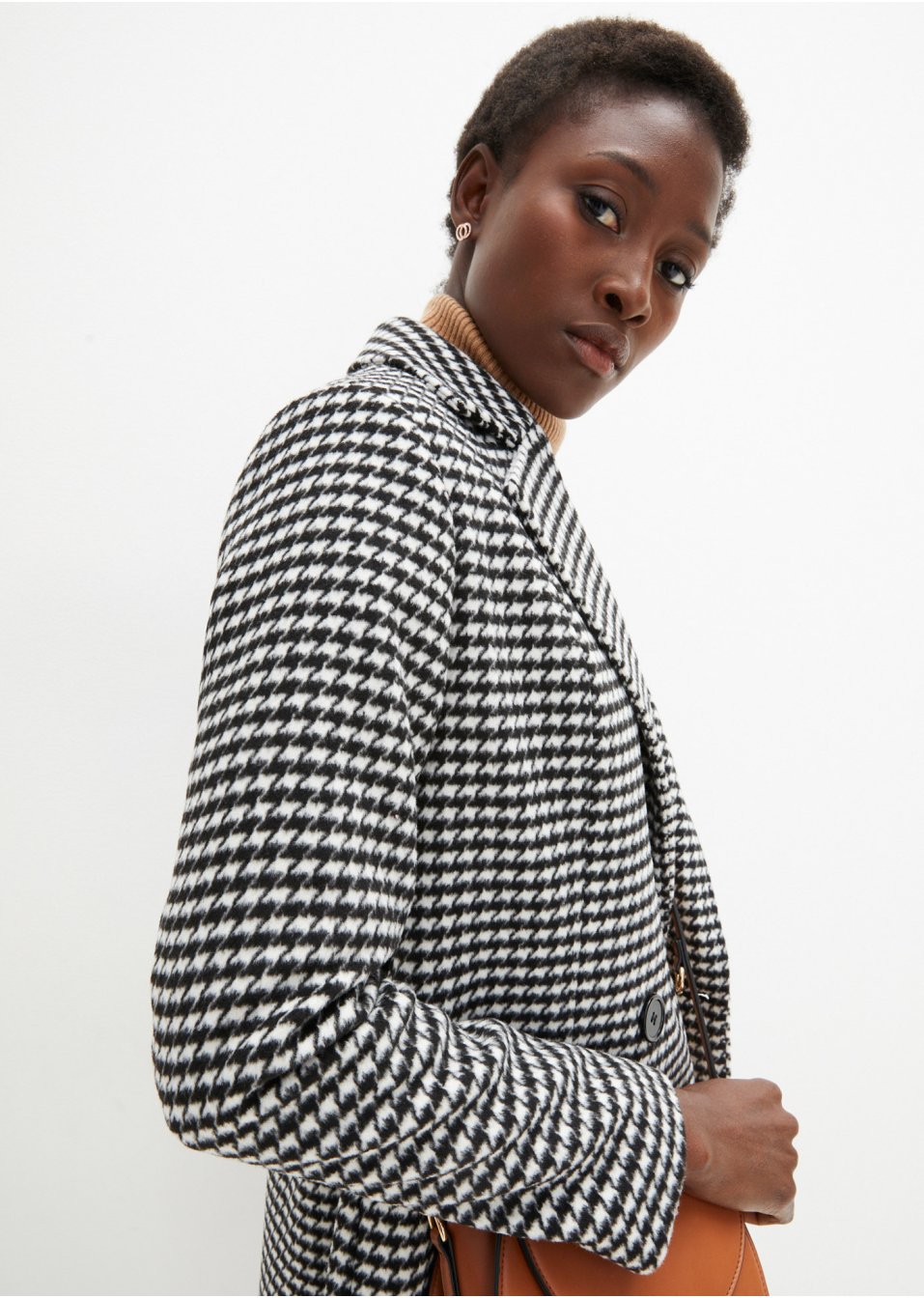 Manteau à motif pied-de-poule avec teneur en laine