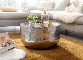 Couchtisch rund Ø 60 Höhe 35 cm Metall Silberfarbig