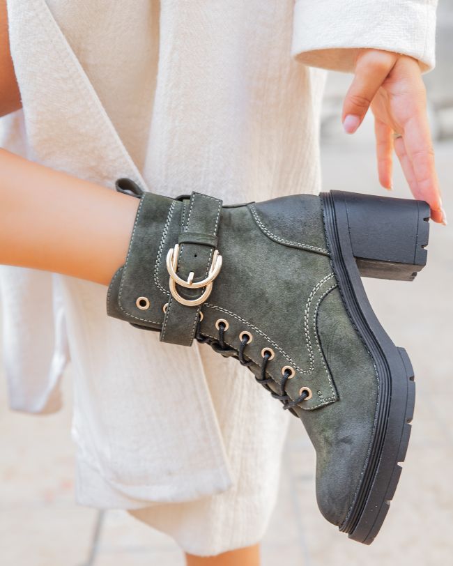Bottines femme kaki rangers à talon - Coumba