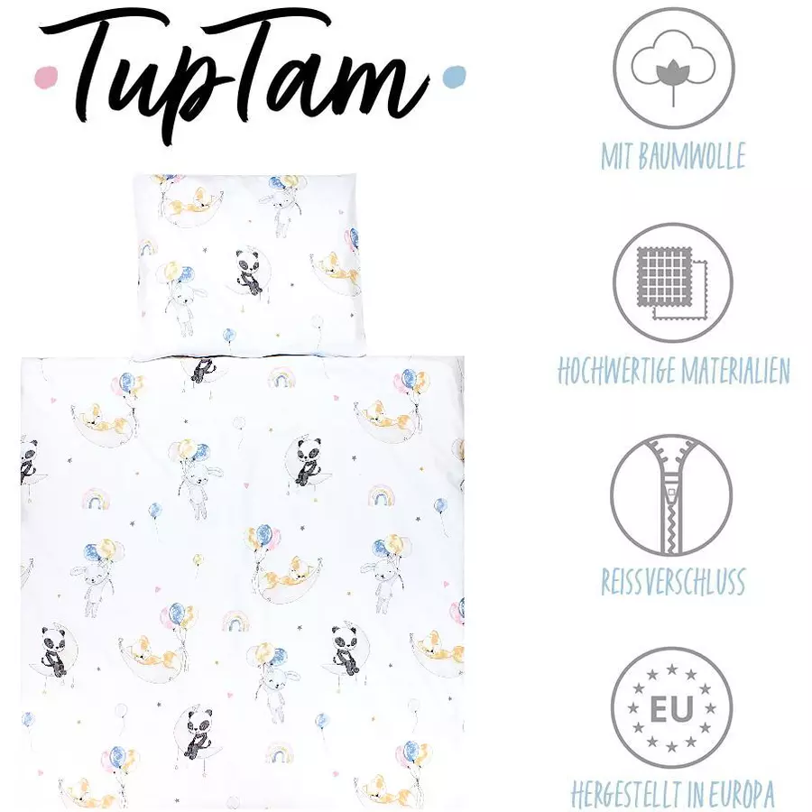 TupTam Unisex Baby Bettwäsche Wiegenset 4-teilig weiß Modell 1