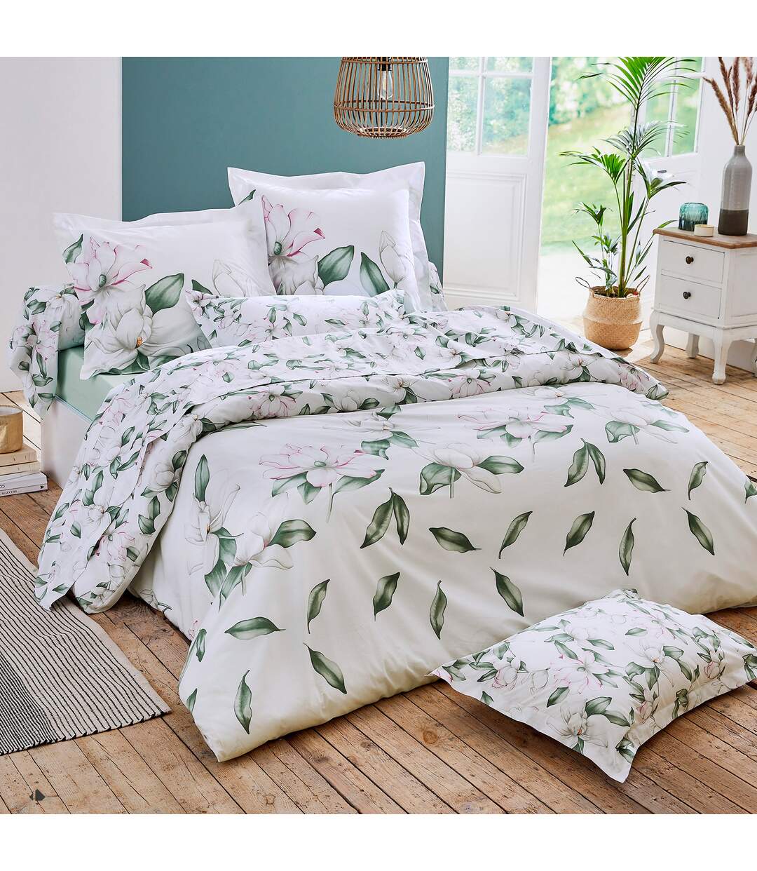 Housse de couette 240x220 cm percale coton MAGNOLIA vert sauge