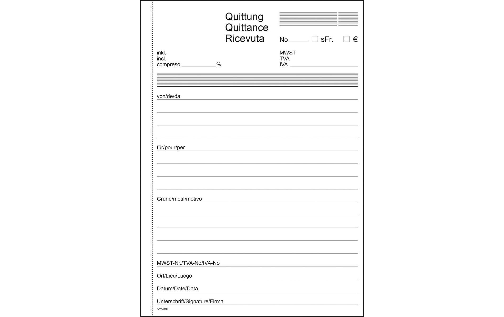 Durchschreibeblock 149 x 209 mm Quittungen Bonus, 84 BlattQuittungen in D/F/I