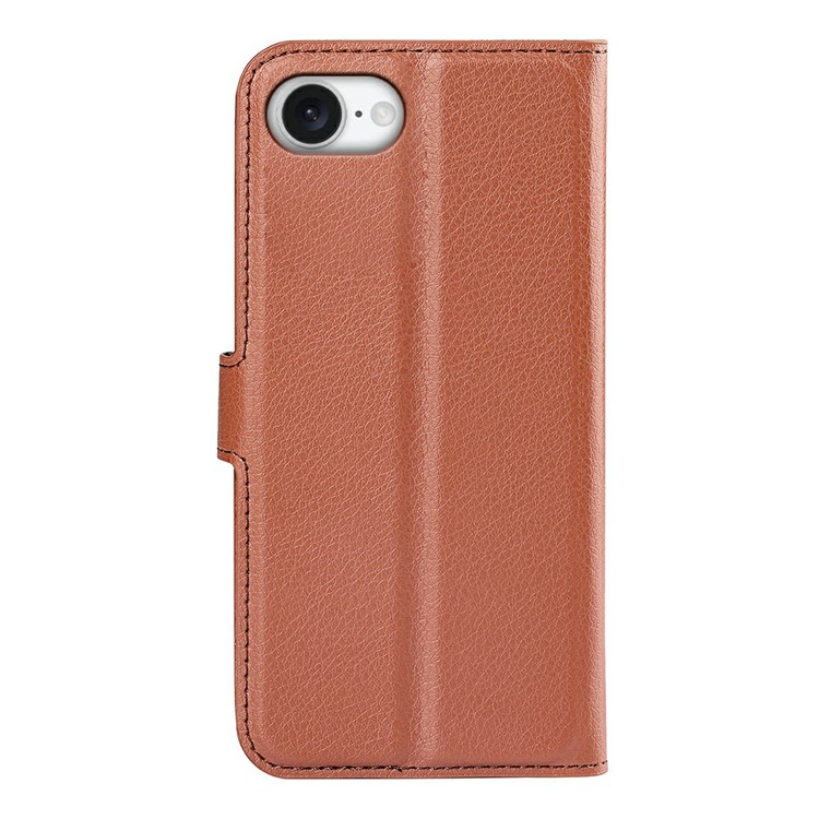 iPhone 16e Leder Tasche Flip Cover Litchi Look - Braun