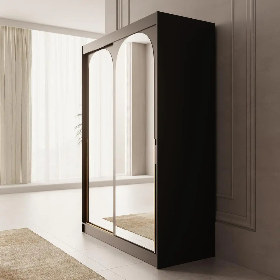 Meubella - Moniq - Kledingkast met schuifdeuren - Zwart - 150x65x215 cm