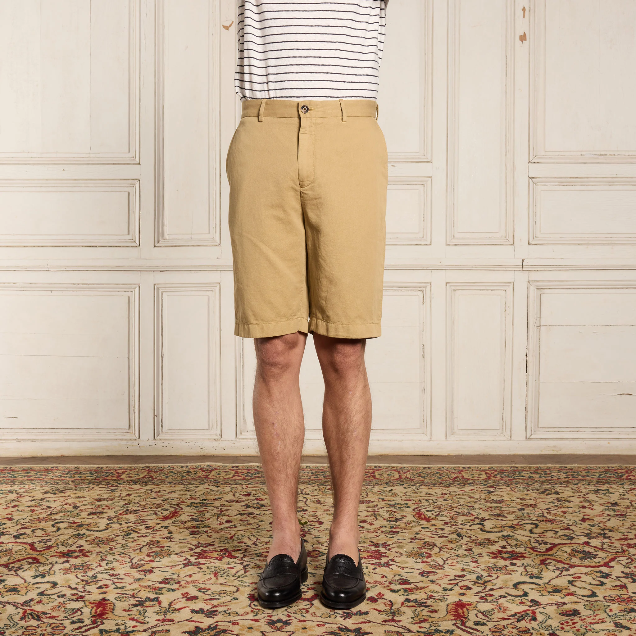 Camel cotton and linen shorts