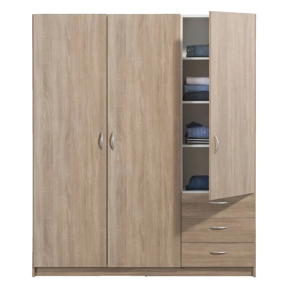 Kledingkast Varia 3-deurs - licht eiken - 175x146x50 cm