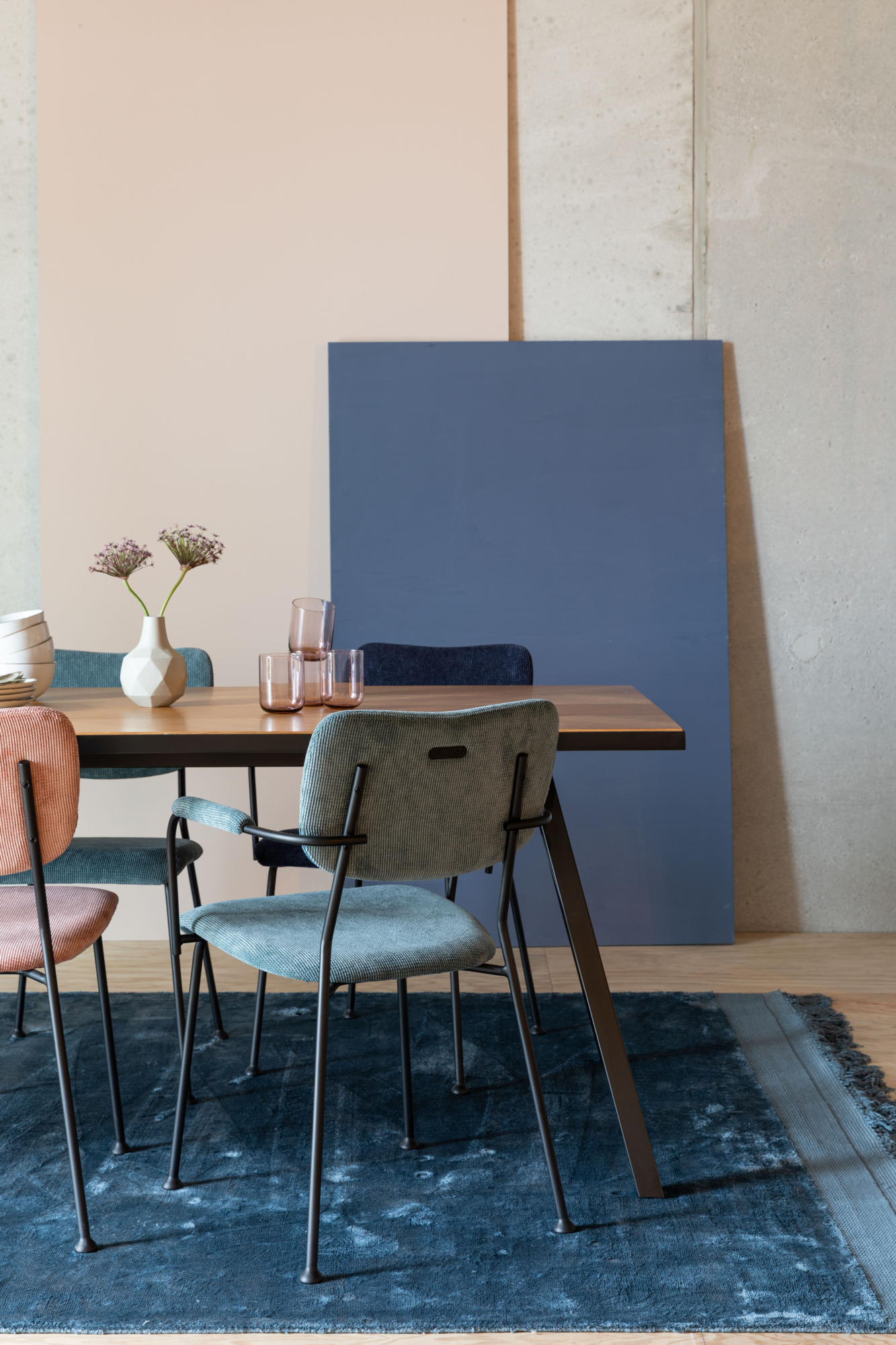 Eetkamerstoel Benson met armleuning Grijs/blauw - set van 2