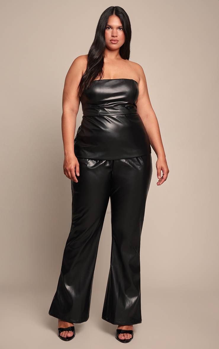 Noir Ensemble Corset Bustier En Synthétiquecuir Avec Détail Plissé Plus