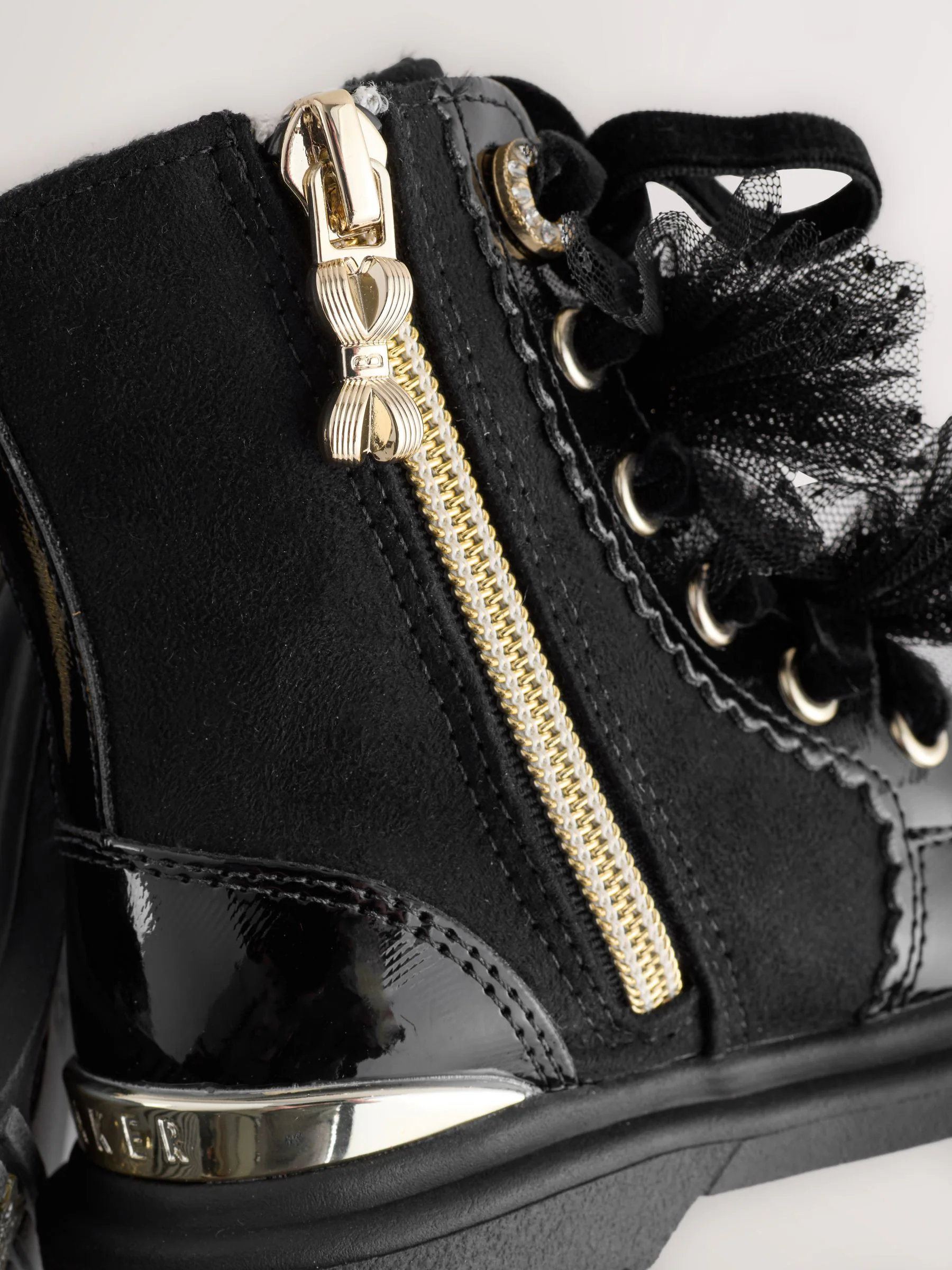 Baker by Ted Baker Girls Black Diamanté Lace-Up Boots with Bow