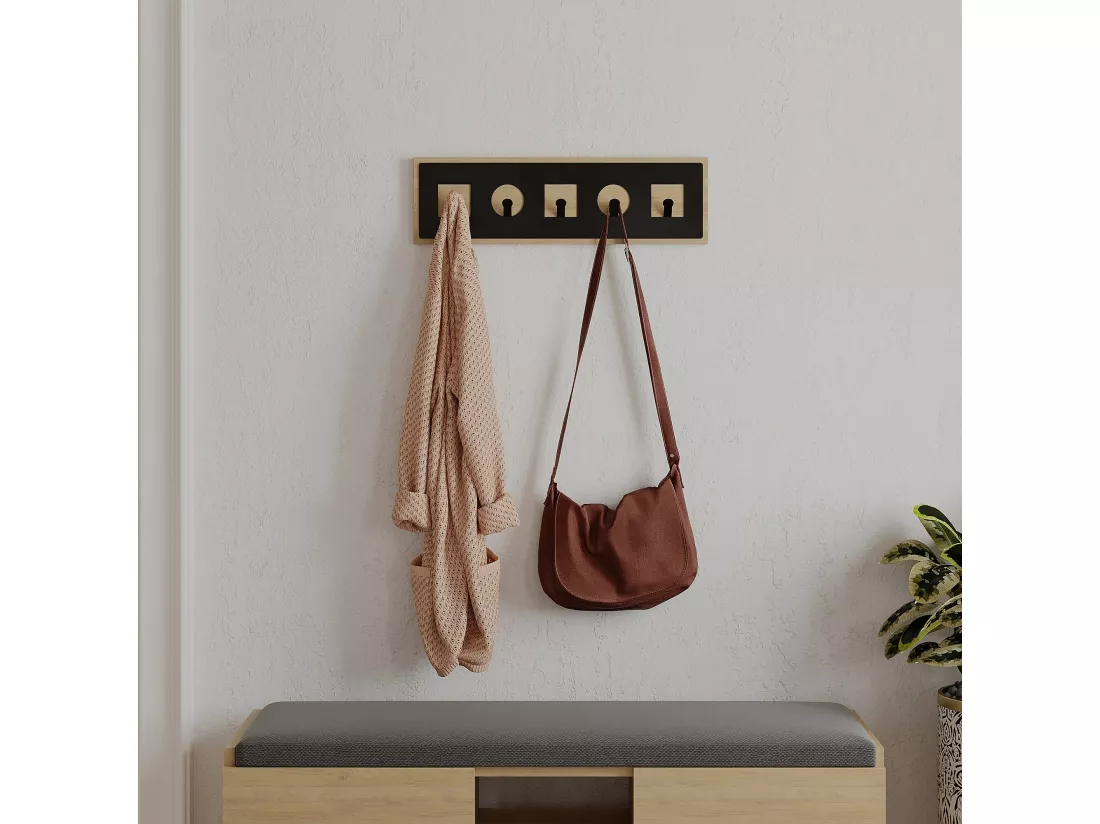 Portemanteau Dluispalomin, Portemanteau, Porte-vêtements polyvalent, Cintre mural, 54x2 h16 cm, Chêne