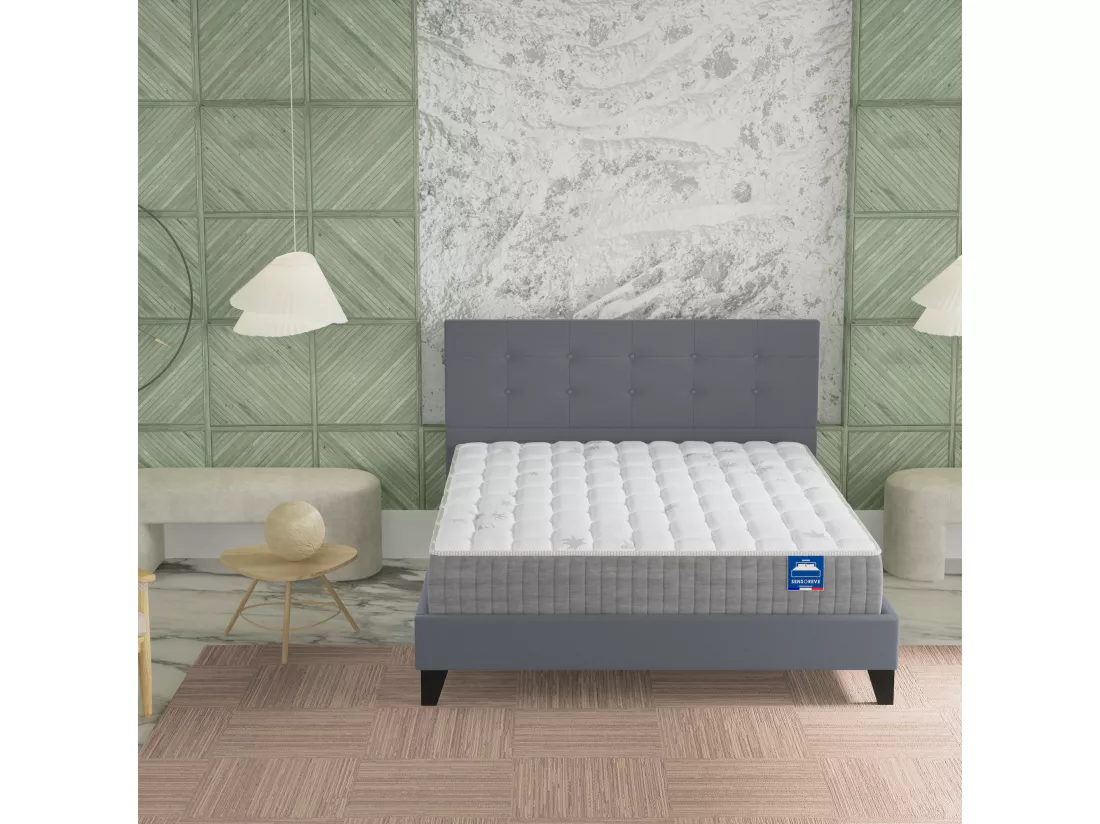 Ensemble Matelas + lit avec tête de lit 140x190 cm ép. 25cm à mémoire de forme