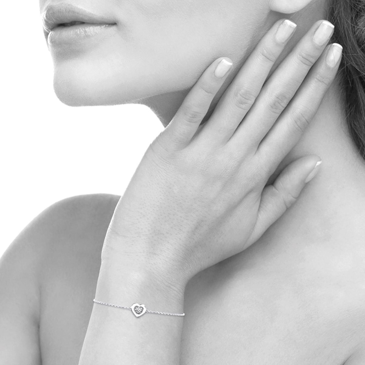 Bracelet coeur ajouré d'un autre coeur serti d'oxyde de zirconium Argent 925 Rhodié