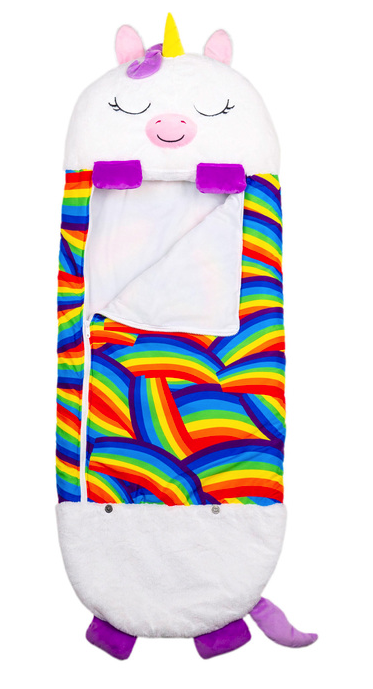 (170x70cm) 2in1 Kinder Camping Schlafsack Kuscheltier Decke mit Plüschtier Kissen - Weisses Einhorn