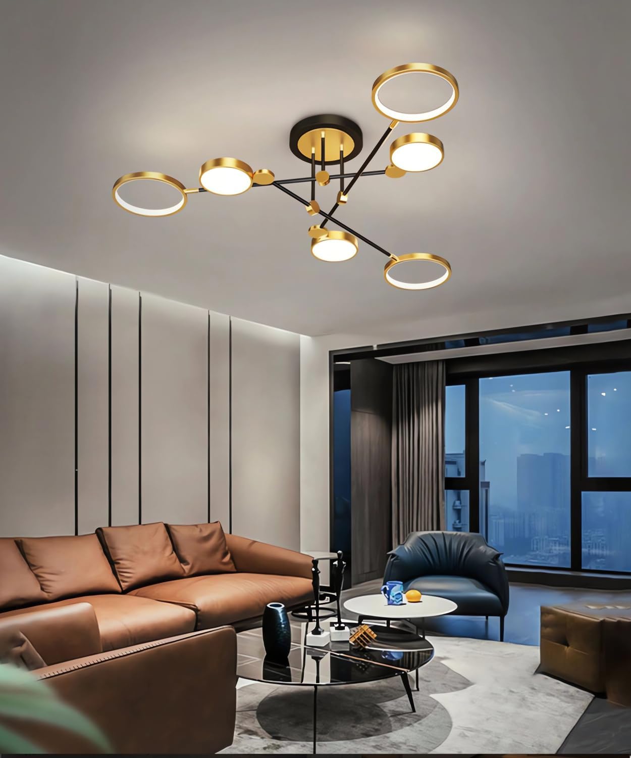 Moderne LED-Deckenleuchte 6 Köpfe dimmbar Wohnzimmer Deckenleuchte Schlafzimmer Deckenleuchte für Büro Küche Esszimmer Kronleuchter (Gold, 6 Köpfe)