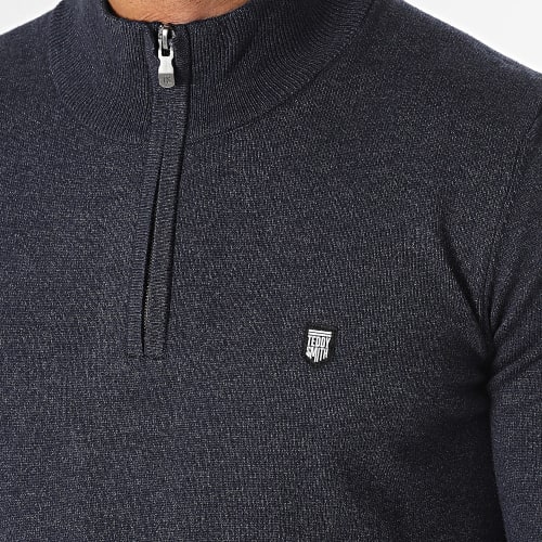 Pull Col Zippé Marty 2 Bleu Marine Chiné