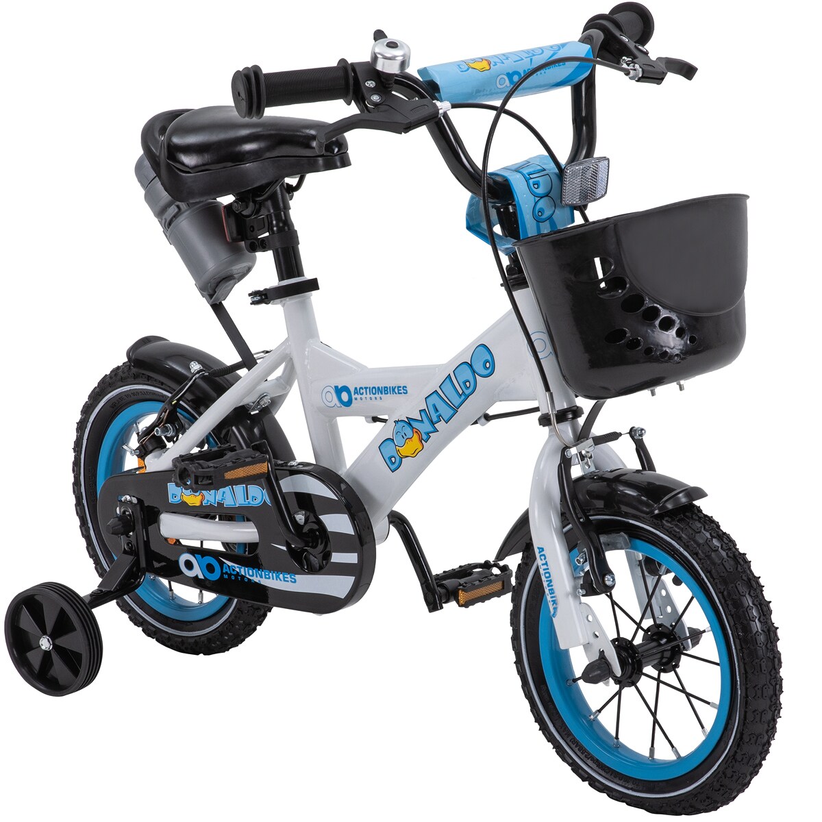 Actionbikes Kinderfahrrad Donaldo 12 Zoll, V-Brake-Bremsen, höhenverstellbar, Stützräder, Korb