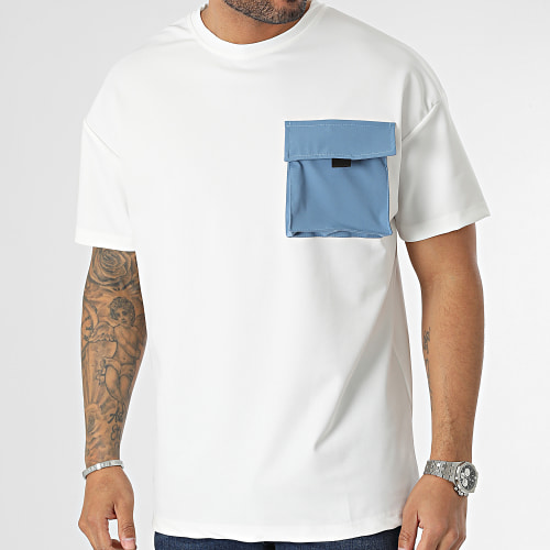 Tee Shirt Oversize Large A Poche Blanc Bleu