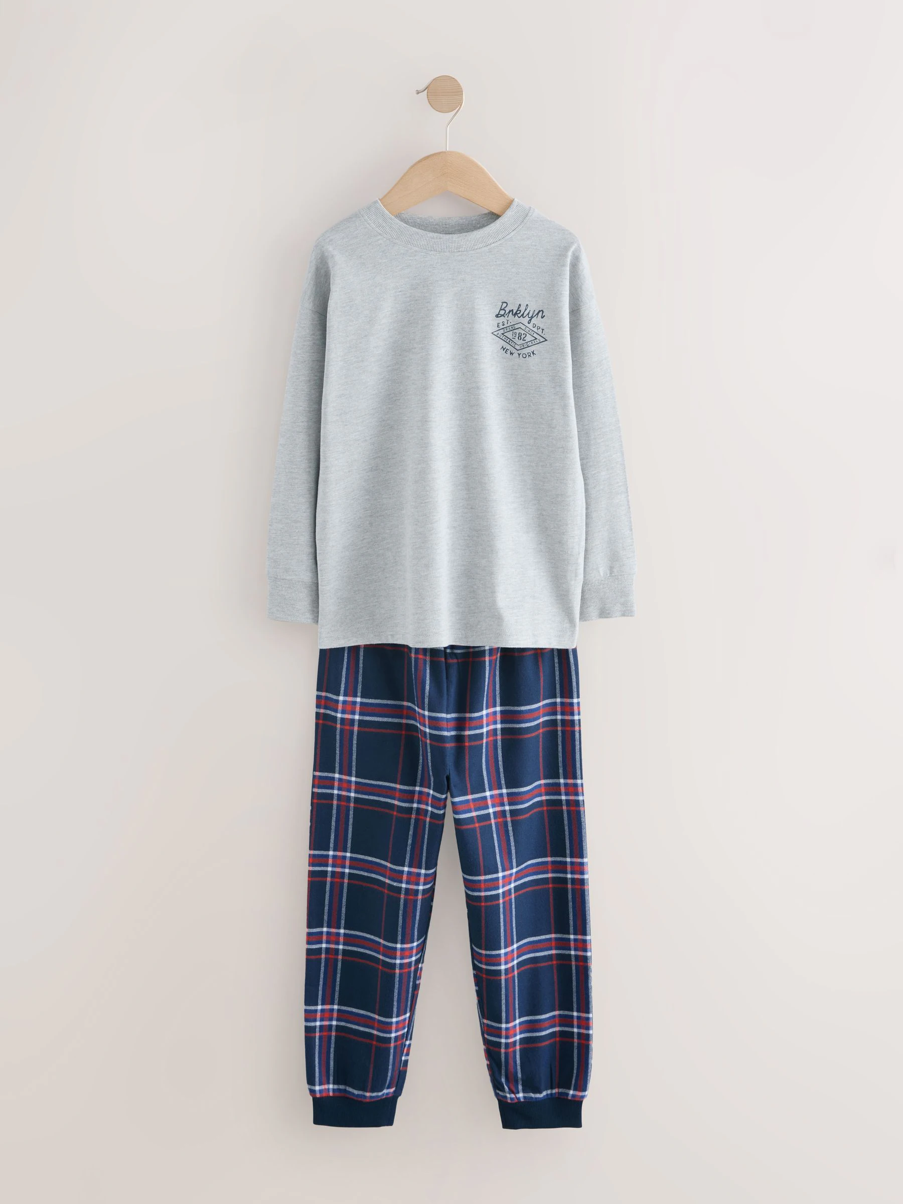 Grijs/blauw - Set van 2 geweven geruite pyjama's met lange mouwen (3-16jr)