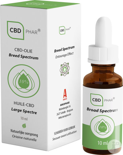 CBD-Phar Huile Large Spectre 10% CBD Flacon Compte-Gouttes 10ml