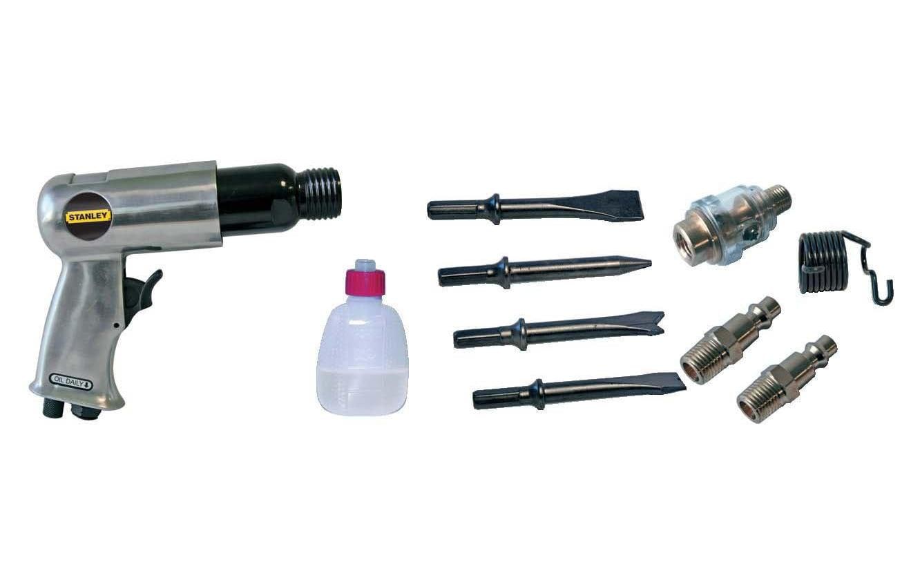 Druckluft-Meisselhammer Set mit 4 EinsätzenIdeal geeignet zum Meisseln in unsterschiedliche Materialien