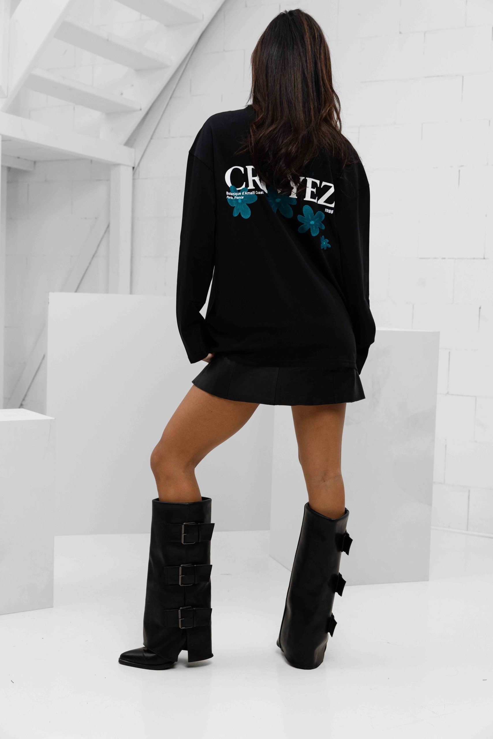 Croyez Botanique Longsleeve Dames Zwart/Blauw