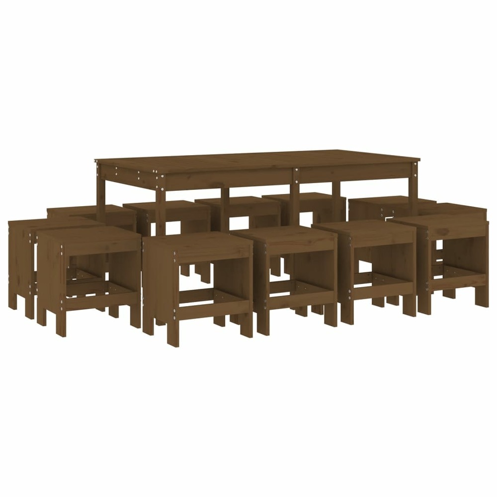 Ensemble à dîner de jardin 13 pcs marron miel bois pin massif