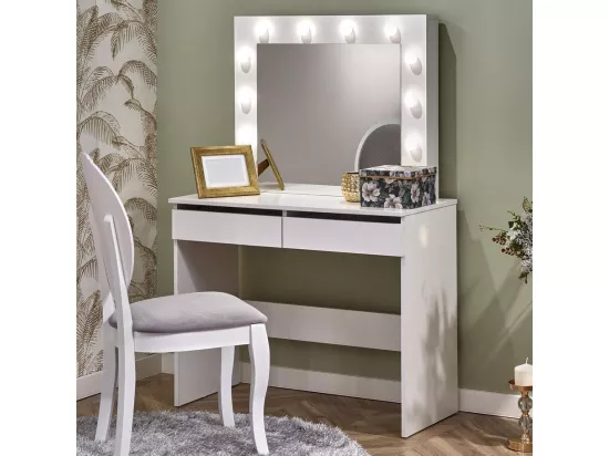 Coiffeuse blanche avec tiroirs et éclairage led STARS