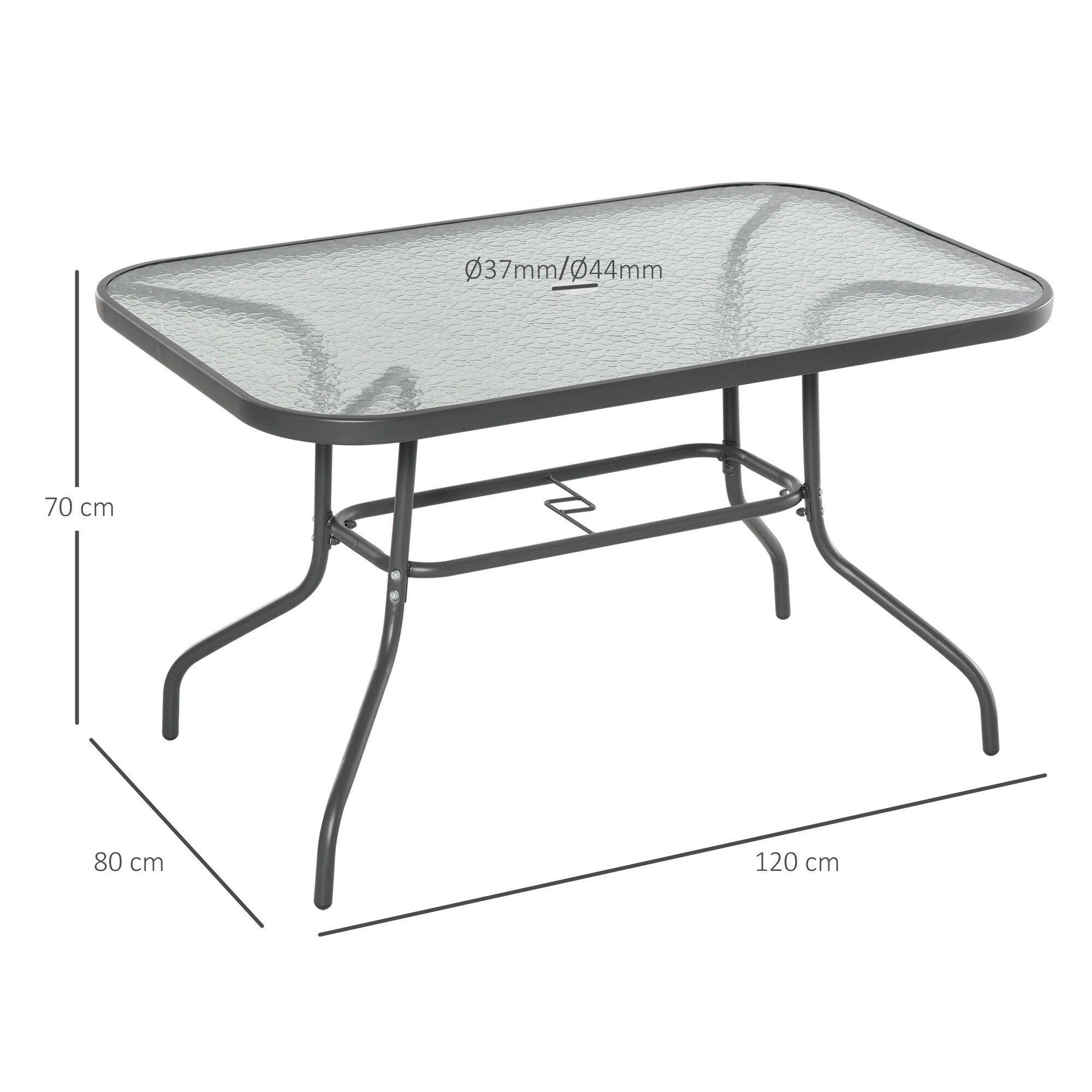 Outsunny Gartentisch mit Schirmloch carbongrau 120 x 80 x 70 cm (LxBxH)