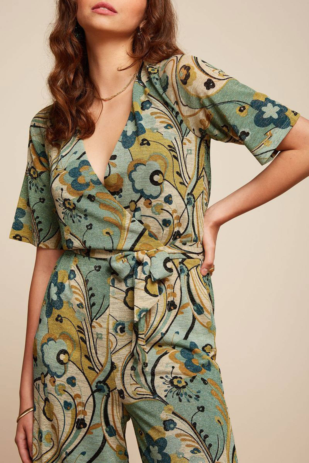 King Louie jumpsuit Zita Jumpsuit Frenzy met all over print groen/creme